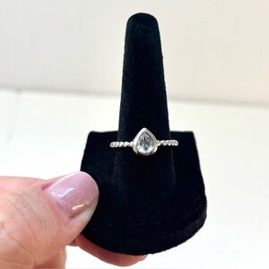 Pear-shaped white topaz solitaire ring (rhodium-over-sterling silver)